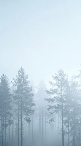 Misty Blue Pine Forest With Copy Space