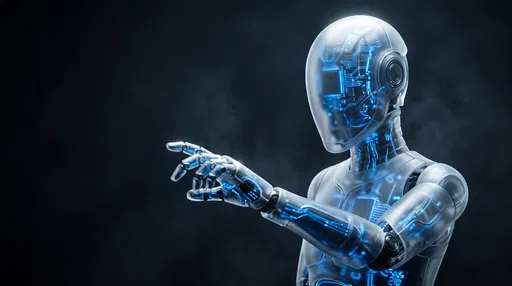Futuristic Translucent Robot Reaching Out