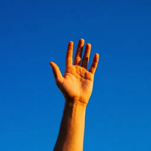 Raised Open Hand Against Blue Sky