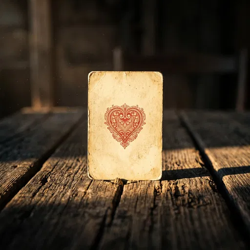 Vintage Heart Card on Wooden Table