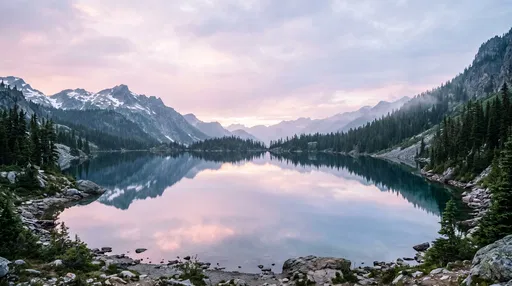 Serene Alpine Lake at Pastel Sunset