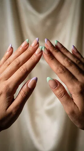 Hands With Pastel French Tip Acrylic Nails
