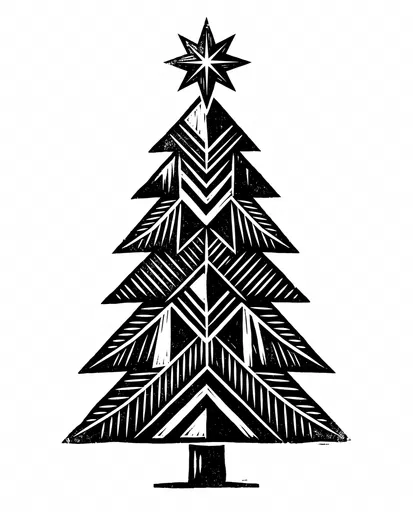 Geometric Linocut Christmas Tree Clipart