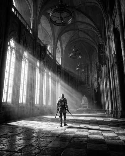 Armored Knight in Medieval Great Hall