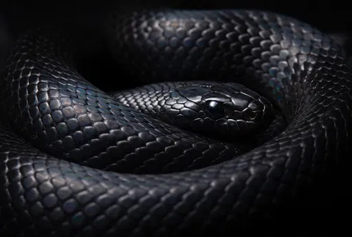 Coiled Mexican Black Kingsnake in Shadow