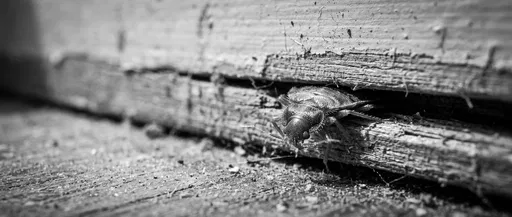 Monochrome Macro of Bed Bug in Crevice