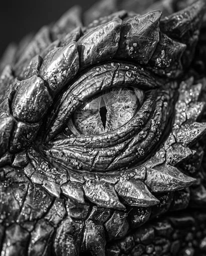 Monochrome Macro Portrait of Dragon Eye