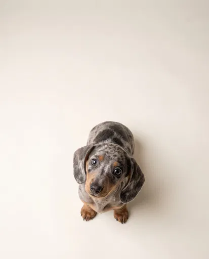 Overhead Portrait of Dapple Dachshund Puppy