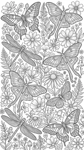 Butterflies Moths and Dragonflies Coloring Page