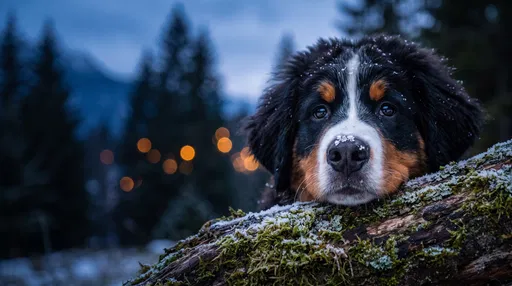 Bernese Mountain Dog Puppy on Log