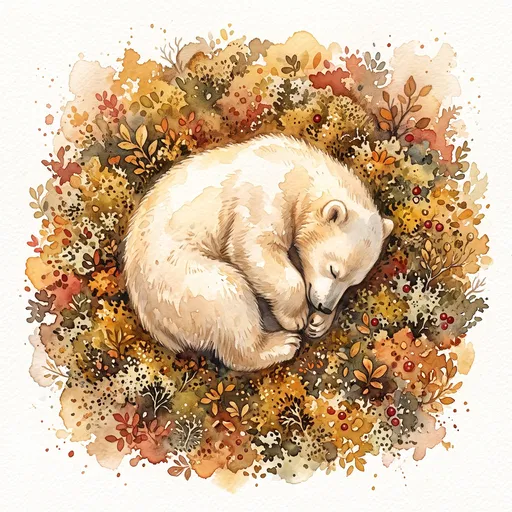 Watercolor Sleeping Polar Bear Cub