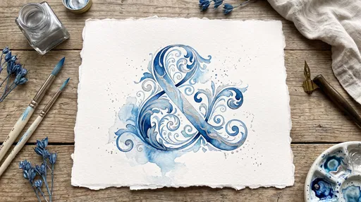 Blue Watercolor Baroque Ampersand Flat Lay