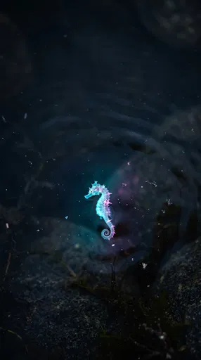 Bioluminescent Glowing Seahorse in Dark Pond