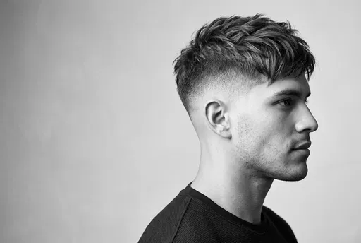 Monochrome Profile Portrait With Textured Haircut