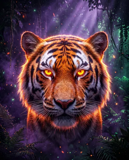 Mystical Tiger With Glowing Amber Eyes