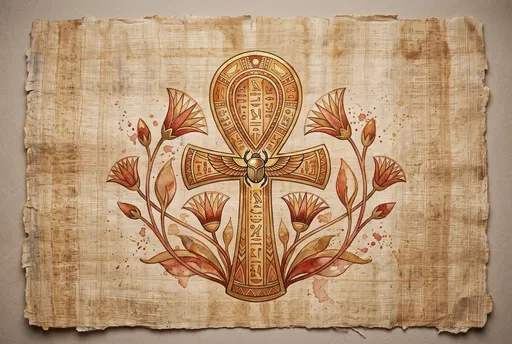 Ornate Egyptian Ankh on Papyrus