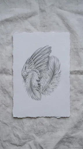 Graphite Feather Drawing on Deckle Edge Paper
