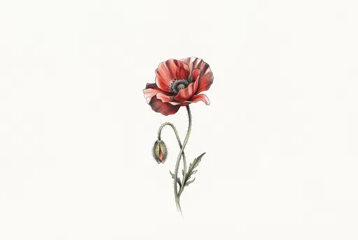 Minimalist Red Poppy Colored Pencil Drawing