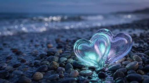 Glowing Glass Hearts on Twilight Beach