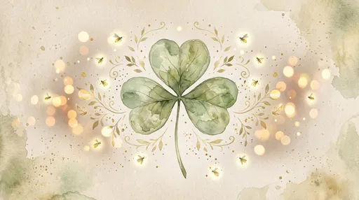 Watercolor Shamrock With Glowing Fireflies