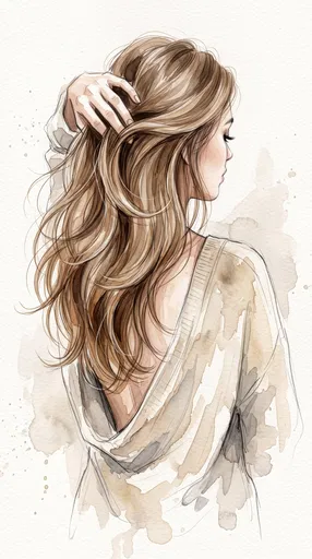 Watercolor Illustration of Woman with Brown Hair