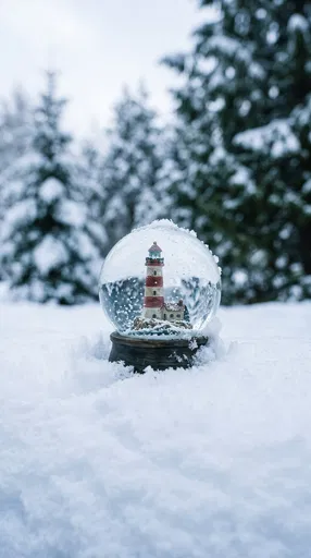 Lighthouse Snow Globe in Fresh Snow