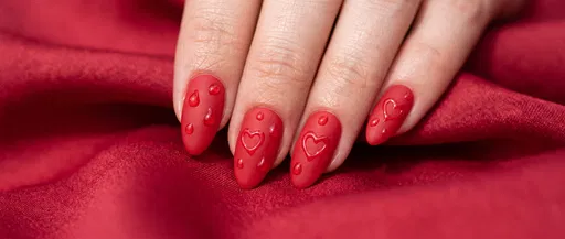 Red Matte Valentine Nail Art Close-Up