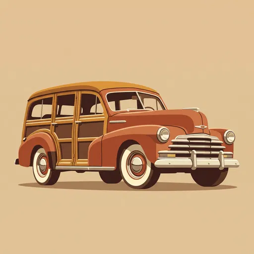 1940s Woody Station Wagon Graphic Illustration