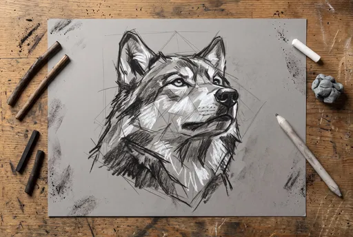 Charcoal and Chalk Wolf Sketch
