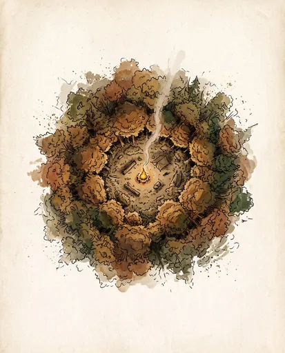 Watercolor Forest Clearing Campfire Illustration