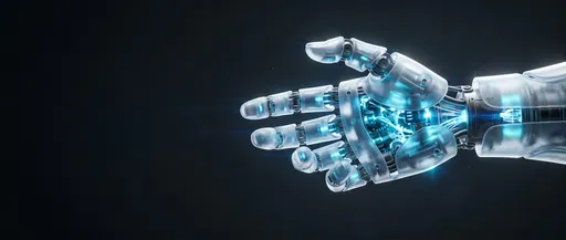 Glowing Translucent Robotic Hand Reaching Out