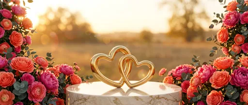 Intertwined Golden Hearts on Marble Pedestal
