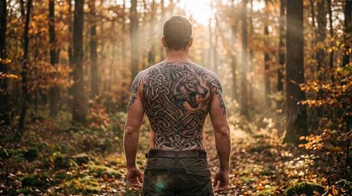 Man With Nordic Wolf Back Tattoo