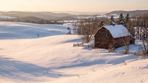 Weathered Wooden Barn in Snowy Valley