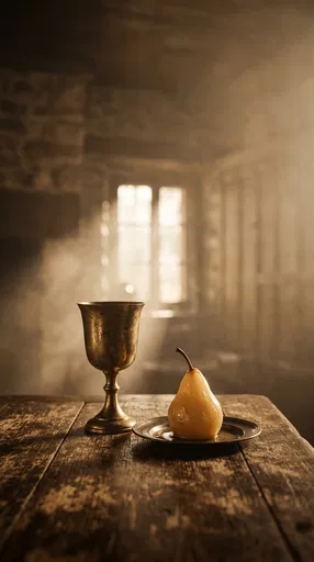 Vintage Chalice and Poached Pear Still Life