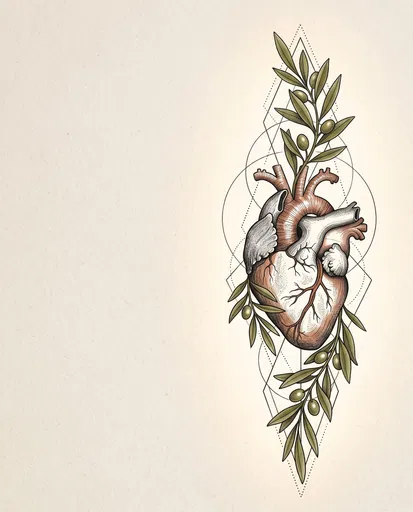 Anatomical Heart and Olive Branch Tattoo Illustration