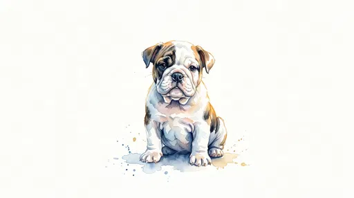 Watercolor British Bulldog Puppy Illustration