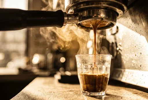Espresso Pouring Into Fluted Glass Cup