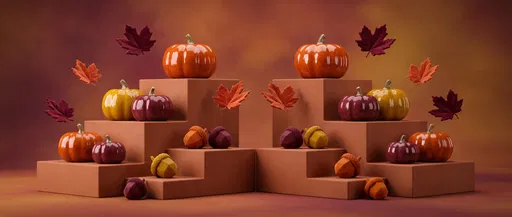 Symmetrical Autumn Pumpkins on Terracotta Steps