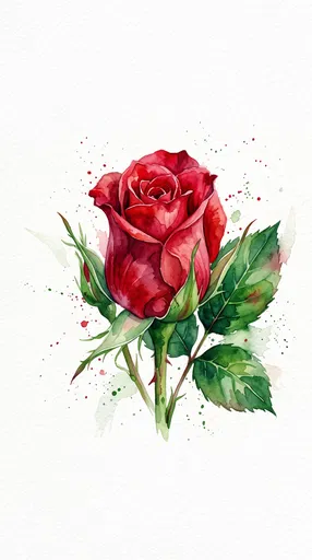 Watercolor Red Rose Botanical Illustration