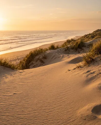 Golden Sunset Over Coastal Sand Dunes