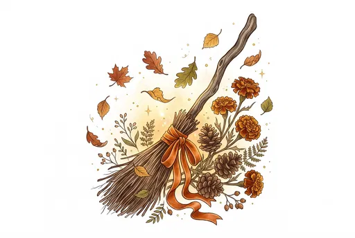 Autumn Witch Broomstick Clipart Illustration
