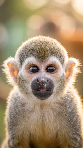 Cross-Eyed Squirrel Monkey With Dandelion Seed