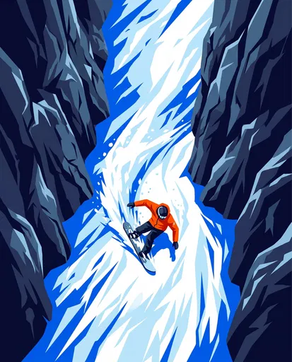 Snowboarder Carving Down Rocky Chute Illustration