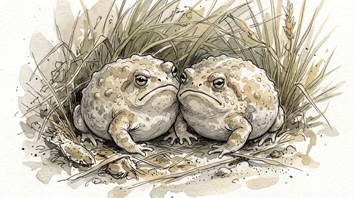 Watercolor Illustration of Two Grumpy Rain Frogs