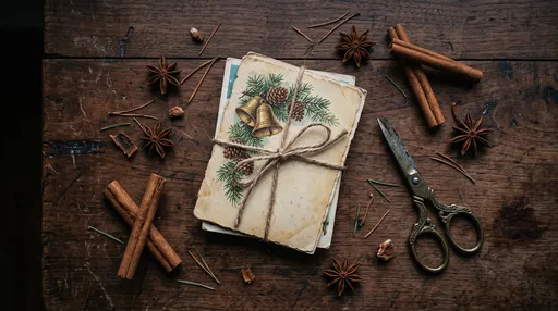 Vintage Christmas Cards and Spices Flat Lay