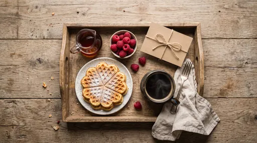 Rustic Breakfast Tray with Heart Waffles