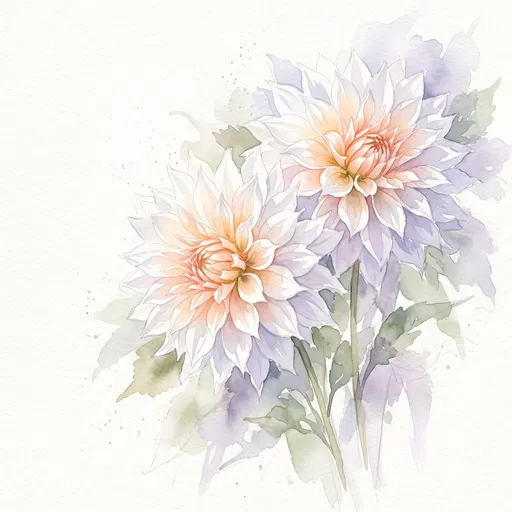 Watercolor White Dahlias With Apricot Centers