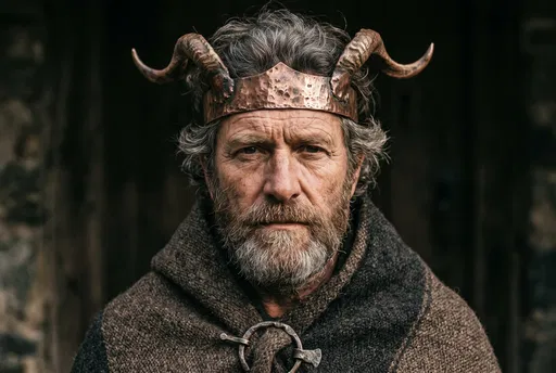 Bearded Man Wearing Copper Horned Crown
