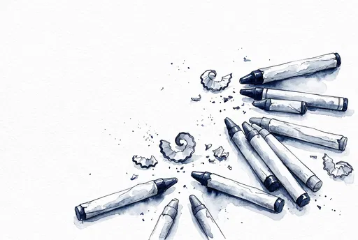 Indigo Watercolor Illustration of Wax Crayons